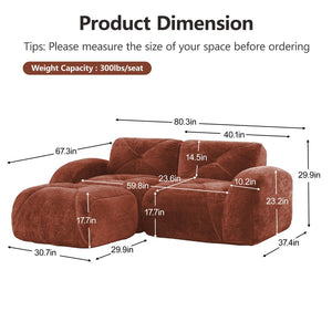 English Elm L-shaped Velvet Sectional Sofa Tufted Modular Design with High Density Foam Boneless Build Red+Brown W714S01594