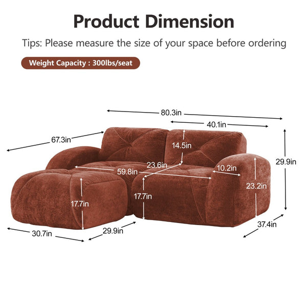 English Elm L-shaped Velvet Sectional Sofa Tufted Modular Design with High Density Foam Boneless Build Red+Brown W714S01594