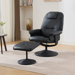 English Elm 011-Massage Recliner Chair with Ottoman, 360° Swivel PU Leather, 5-Point Vibration Massage, Heated Seat, 140° Backrest Comfort Black W2636P262429