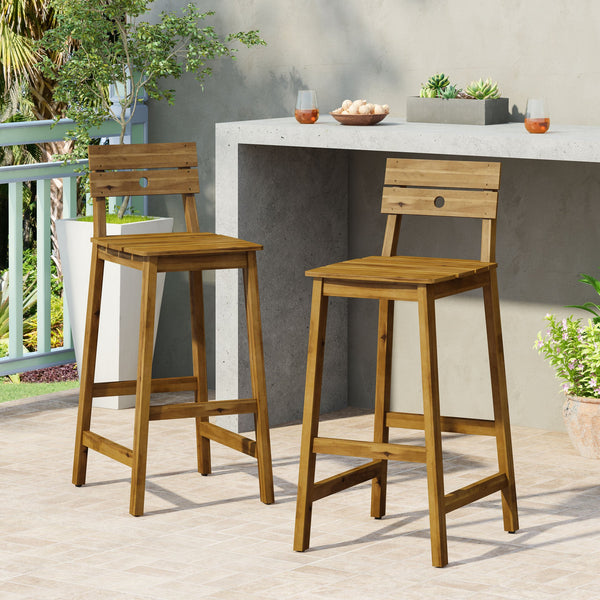 English Elm Christopher Knight Home® - ASHLYN Acacia Barstools Set of 2 - Rustic Teak Finish Outdoor/Indoor Stools with Backs, 400 lb Capacity 71890.00