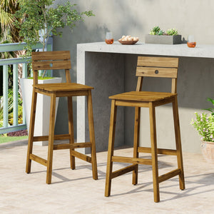 Christopher Knight Home® - Noble House - Ashlyn Outdoor/Indoor Acacia Wood Backed Barstools - Set of 2