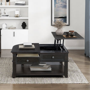 English Elm Living Lift-Top Coffee Table with Hidden Storage, Dovetail Drawer, Open Shelves, Casters & Pewter Knobs Charcoal 42.25 L x 42 W x 11.25 H B011P298843