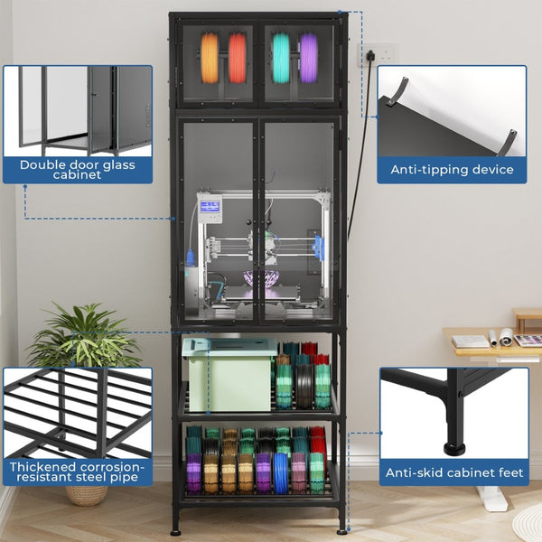English Elm 3d Printer Cabinet with Filament Storage Rack Dust Proof Acrylic Doors Studio W3190P417762