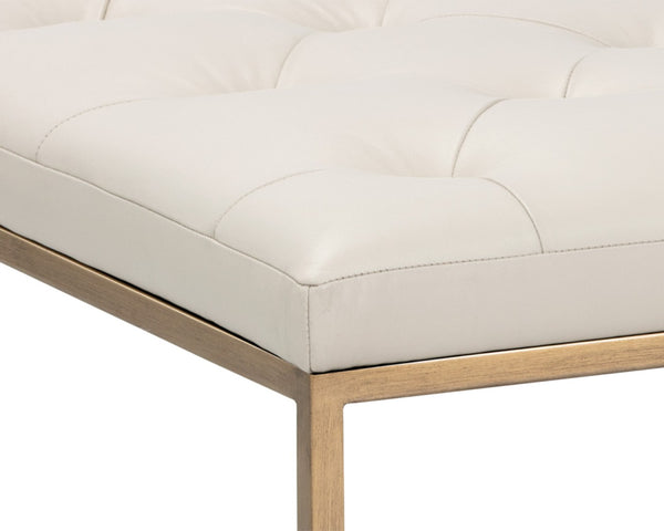 Sunpan ENDALL Ottoman - Luxurious Top-Grain Leather with Antique Brass Base for Elegant Living Spaces Cream 104089