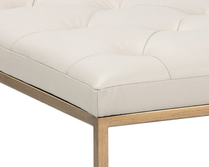 Sunpan Endall Ottoman - Elegant Square Design with Button Tufting Perfect for Coffee Table or Extra Seating Antique Brass / Vintage Vanilla Leather