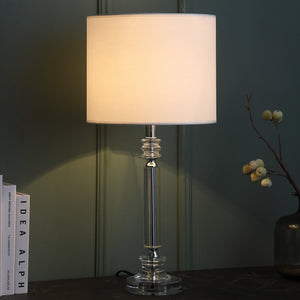 English Elm 24.5" Elegant Cut-Crystal Column Table Lamp with White Cotton Drum Shade, Modern Accent Lighting B072116616