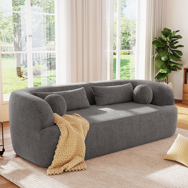 English Elm [new]86" Chenille Cloud Sofa Curved Legless 3-seater with Pocket Springs for Living Room Gray N723P404465E