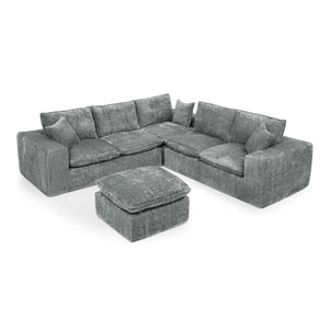 English Elm 107'' Boucle Modular Sectional Sofa Deep Cloud Cushions Reversible Chaise Living Room Grey W1413S00164