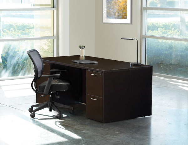 OSP Home Furnishings Napa Executive Office Desk with Dual Pedestals Engineered Wood Storage for Home Workspaces 71"X35" Espresso NAPESP-TYP2