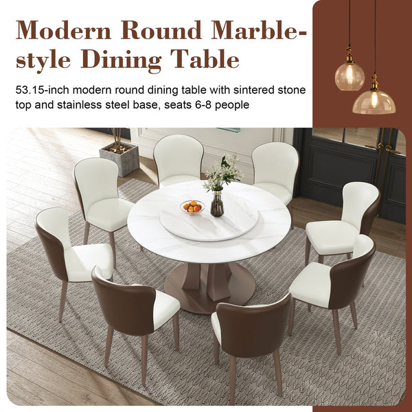 English Elm 53" Round Dining Table With Rotating Lazy Susan - Durable Sintered Stone For Home & Restaurant Use W2699S00052