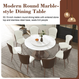 English Elm 53" Round Dining Table With Lazy Susan - Stylish Sintered Stone Top For Dining & Events, Heat Resistant W2699S00049
