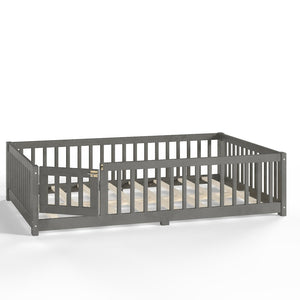 English Elm Twin Floor Bed Solid Pine Frame with Guardrails and Door for Safe Kid Sleep W1580P433578