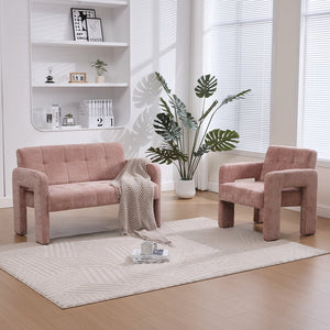 English Elm Nordic Ergonomic Double Armchair Upholstered Chenille Sofa 2-Seater Compact Lounge Chair 550LB Capacity Pink W395P380535