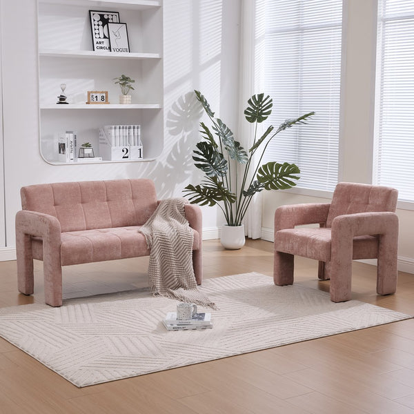 English Elm Nordic Ergonomic Double Armchair Upholstered Chenille Sofa 2-Seater Compact Lounge Chair 550LB Capacity Pink W395P380535