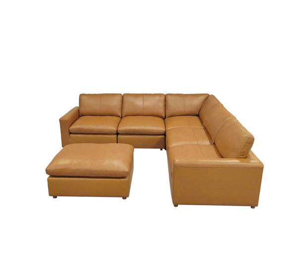 English Elm Leather Match L-shaped Sectional Sofa with Top-grain Upholstery for Open Living Rooms Ginger B2748S00164