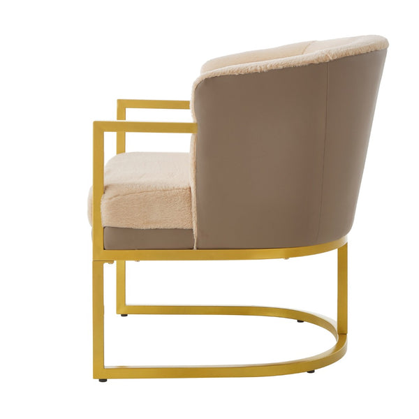 English Elm Modern Faux Fur Accent Chair Plush Upholstered Seat with Gold Iron Legs for Any Room Brown N763P360688D