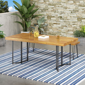 Christopher Knight Home® - Noble House - Noah Outdoor Modern Industrial Acacia Wood Dining Table, Teak and Black