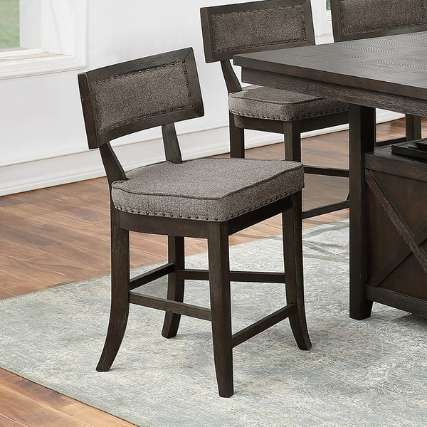 English Elm Set of 2 Rubber Wood Counter Height Dining Chairs with Padded Fabric Seats, Nailhead Trim, Espresso Finish B016P222647