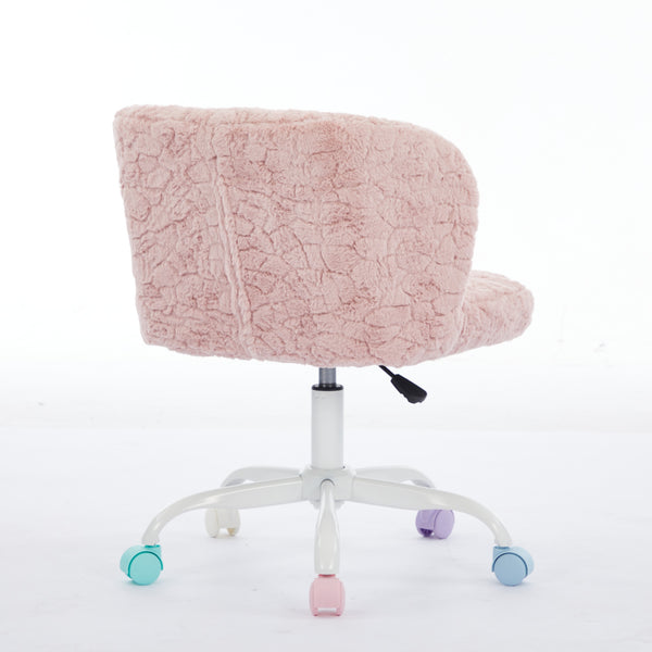 English Elm A&A Plush Faux Fur Office Chair with Ergonomic Wrap Back, Breathable No-Shed Seat and Stable Base Pink W1143P324153