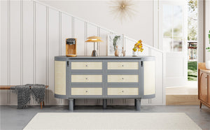 English Elm Full Murphy Bed with Woven Rattan Cabinet Front and Built-in Side Storage Units Gray LP000599AAE