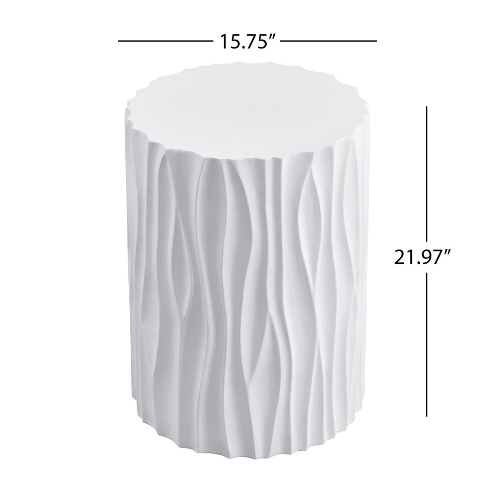 English Elm Modern Fluted Mgo Round Accent Table Sculptural Outdoor Patio Balcony Side Stand N770P396701W