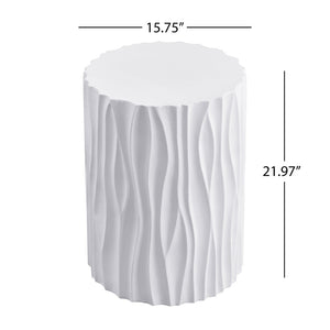 English Elm Modern Fluted Mgo Round Accent Table Sculptural Outdoor Patio Balcony Side Stand N770P396701W