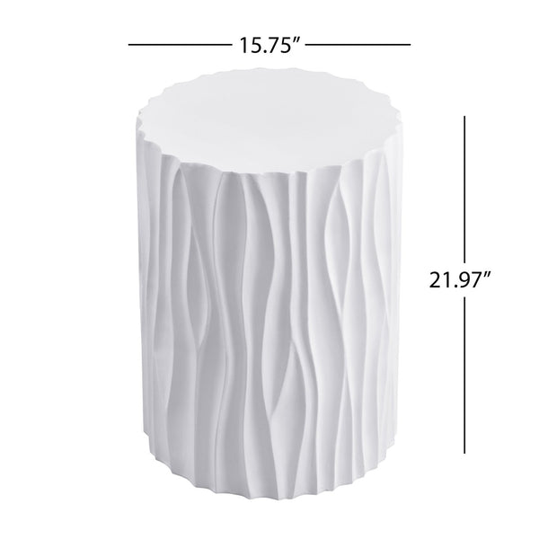 English Elm Modern Fluted Mgo Round Accent Table Sculptural Outdoor Patio Balcony Side Stand N770P396701W