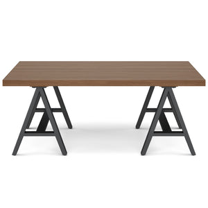 English Elm Sawhorse - Mid-Century Walnut Veneer Coffee Table With Industrial Metal Legs For Versatile Living Spaces B136P159587-GIGA