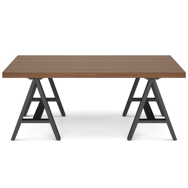English Elm Sawhorse - Mid-Century Walnut Veneer Coffee Table With Industrial Metal Legs For Versatile Living Spaces B136P159587-GIGA