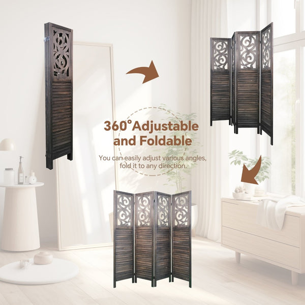 English Elm 4 Panel Carved Poplar Wood Folding Privacy Screen 6 Ft Artisan Cutout Room Divider W2701P189916