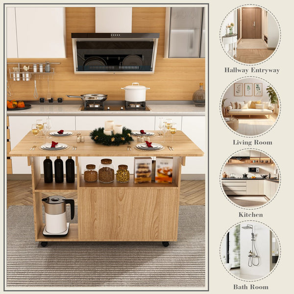 English Elm Multi-Functional Folding Table with Wheels and Hidden Shelves, 47" Space-Saving Desk for Small Rooms Walnut W2700P342542