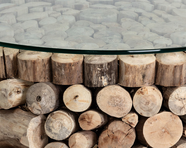 Sunpan Bickford Handcrafted Driftwood Side Table with 8mm Tempered Glass Top – Unique Rustic Charm