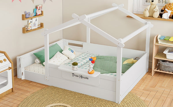 English Elm Twin Low Loft Bed Solid Pine Frame with Built-in Led Lighting and Storage Shelves Light White W1580P396332