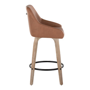 English Elm Hannah 26" Transitional Counter Stool Set of 2 with Swivel, Padded Upholstery, Whitewash Wood Legs and Round Black Metal Footrest Camel B202S00327