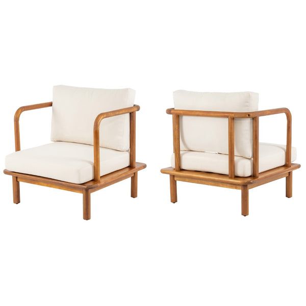 English Elm Canape Solid Acacia Outdoor Club Chair with Thick Cushion and Artisan Carved Arms N773P361057T2
