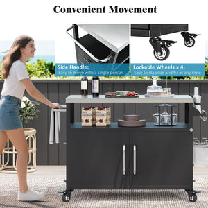 English Elm K&K 54.5" Outdoor Kitchen Island with 1.6" Stainless Top, Locking Wheels, Spice Rack & Bottle Opener N707P270779B