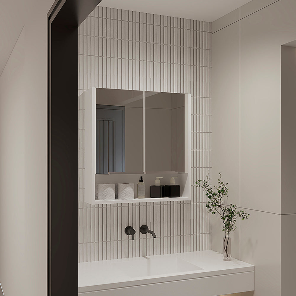 English Elm Manchester Rectangle Medicine Cabinet with Mirror White - 2-Door Wall Cabinet, 4 Shelves, Open Shelf Convenience B06280343
