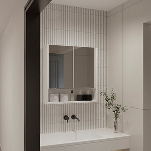English Elm Manchester Rectangle Medicine Cabinet with Mirror White - 2-Door Wall Cabinet, 4 Shelves, Open Shelf Convenience B06280343