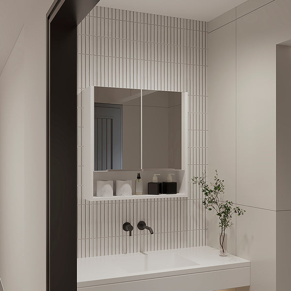 English Elm Manchester Rectangle Medicine Cabinet with Mirror White - 2-Door Wall Cabinet, 4 Shelves, Open Shelf Convenience B06280343