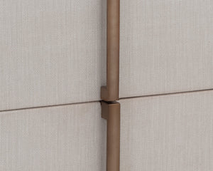 Sunpan Jamille Nightstand - Contemporary Cream Faux Leather Design with Oak Veneer Top and Brass Base Small - 26W x 18D x 22H