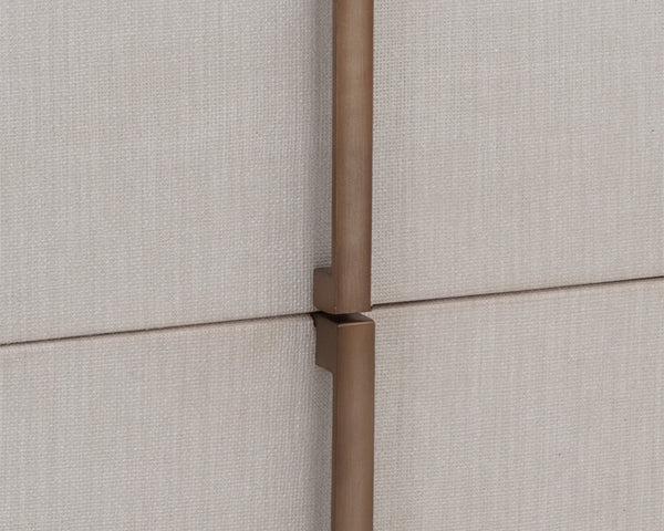 Sunpan Jamille Nightstand - Contemporary Cream Faux Leather Design with Oak Veneer Top and Brass Base Small - 26W x 18D x 22H