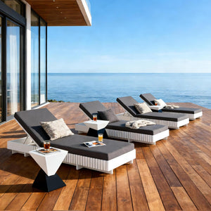 English Elm Modern Acacia Wood Outdoor Chaise Lounge Slatted Reclining Poolside Sun Chair Dark Grey,White N770P281696W_65429.00CUSHDGRY