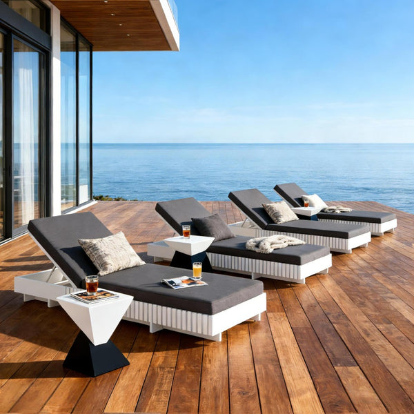 English Elm Modern Acacia Wood Outdoor Chaise Lounge Slatted Reclining Poolside Sun Chair Dark Grey,White N770P281696W_65429.00CUSHDGRY