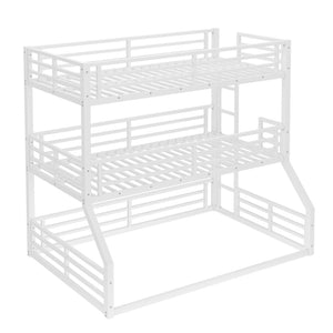 English Elm Twin Metal Triple Bunk Bed – Staggered Design With Safety Guardrails, Noise-Reduced, Space-Saving Style W1580S00168-GIGA