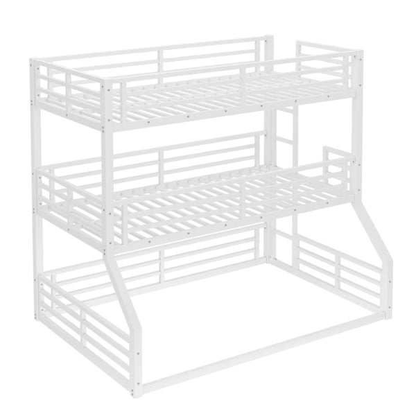 English Elm Twin Metal Triple Bunk Bed – Staggered Design With Safety Guardrails, Noise-Reduced, Space-Saving Style W1580S00168-GIGA