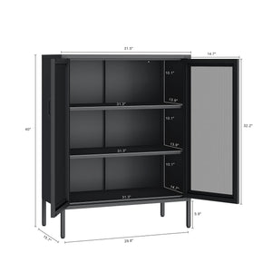 English Elm Amelia Metal Accent Cabinet 32" — Steel Mesh Doors, Adjustable Shelves, Minimalist Legs for Modern Storage Solutions Black B365P397890
