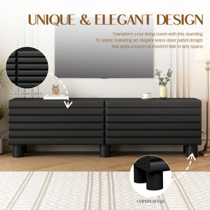 English Elm Stylish Thick Wavy Door TV Cabinet with Adjustable Shelves, Cable Management, Sturdy Legs, Modern Media Console Black N721P350797B