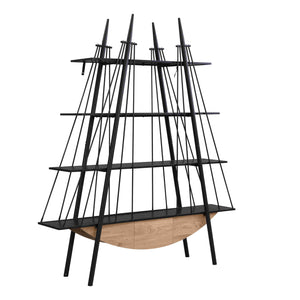 English Elm Sailboat-Inspired Industrial 4-Tier Bookshelf with Drawer — Nautical MDF & Metal Display Rack for Home Decor Black W2317P253500