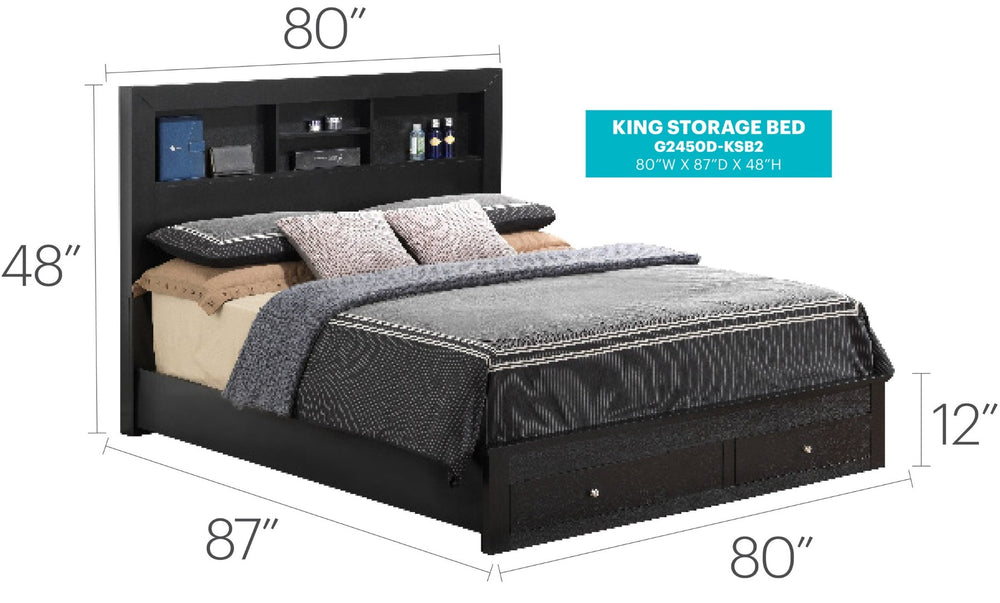 English Elm Transitional Black King Storage Bed – Stylish, Space-Saving Solution With Built-In Organization For Any Decor B078S00258-GIGA