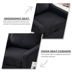 English Elm 011-Teddy Plush Swivel Accent Chair with High Back, Rivet Trim, 360° Rotation, Storage & Pockets Black W527P190836